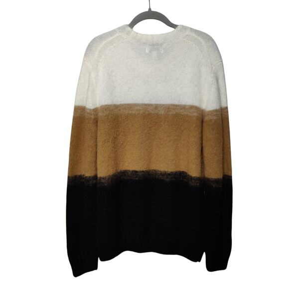 COS Mens Sz L Regular Fit Thick Wool Mohair Blend Sweater Colorblock Brown Black - Picture 6 of 6